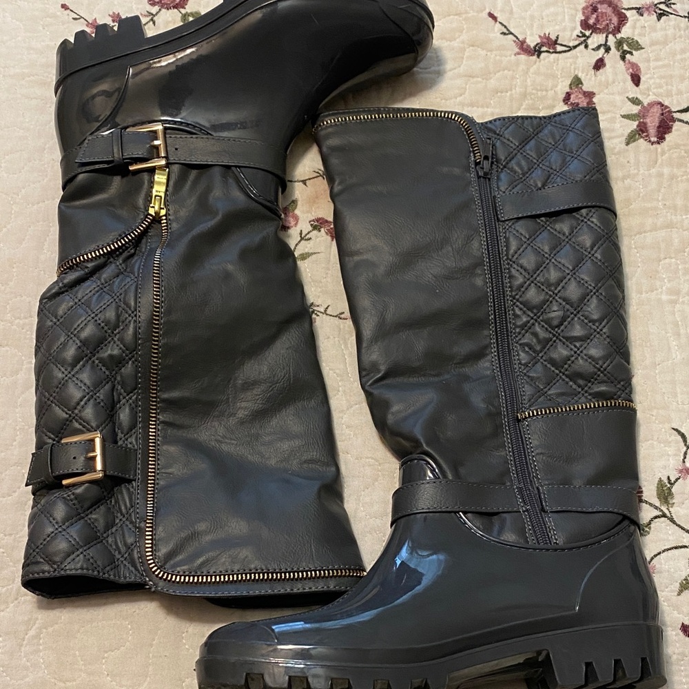 Henry Ferrera Black Quilted Boots with Gold Accents